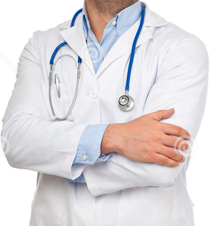 A doctor with his arms crossed wearing white lab coat.